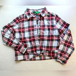 Dip Kids Flannel Cropped Plaid Top Long Sleeve Sz Med Button Front N-2